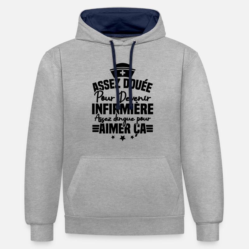 Assez douée pour devenir infirmière - Sweat à capuche contrasté - gris chiné/bleu marine