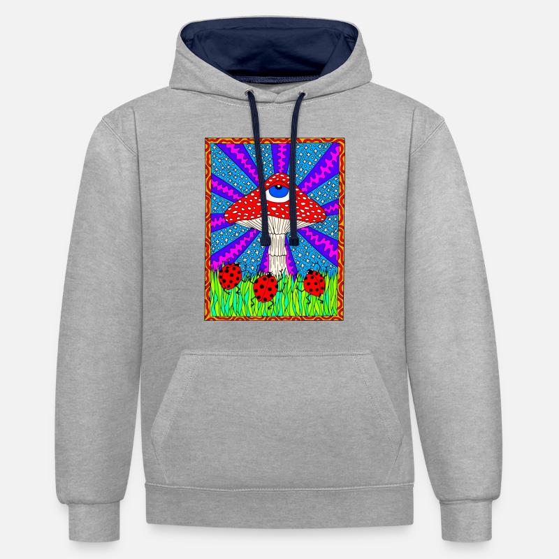 Hippie Magic Toadstool Retro Psychedelic - Contrast hoodie - heather grey/navy