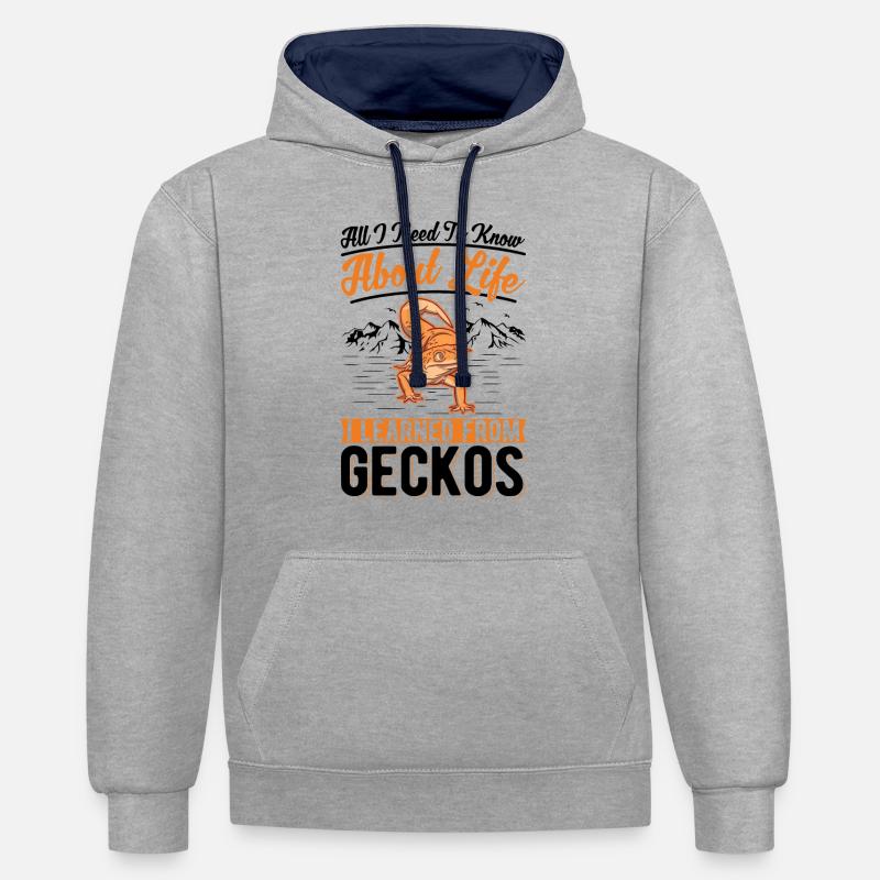 Gecko Cadeau Léopard Gecko - Sweat à capuche contrasté - gris chiné/bleu marine