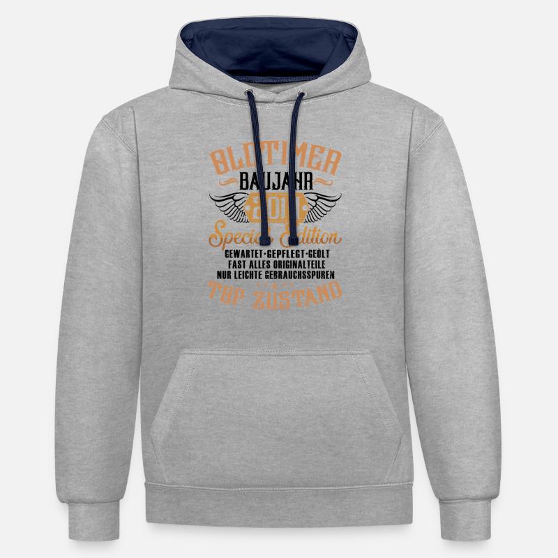 Oldtimer 2014 - Kontrast-Hoodie - Grau meliert/Navy