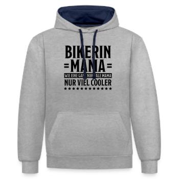 Bikerin Spruch Motorrad Lustiges Bikerin Geschenk - Kontrast-Hoodie - Grau meliert/Navy - Vorne - Liana (172cm) & Jaron (178cm)