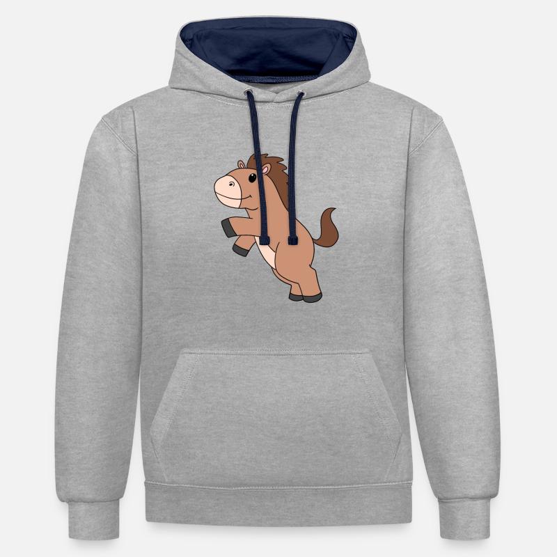 Cheval mignon - Sweat à capuche contrasté - gris chiné/bleu marine