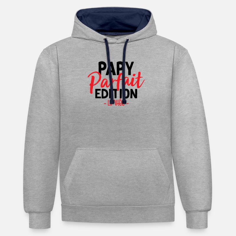Papy Parfait - Édition Limitée - Sweat à capuche contrasté - gris chiné/bleu marine
