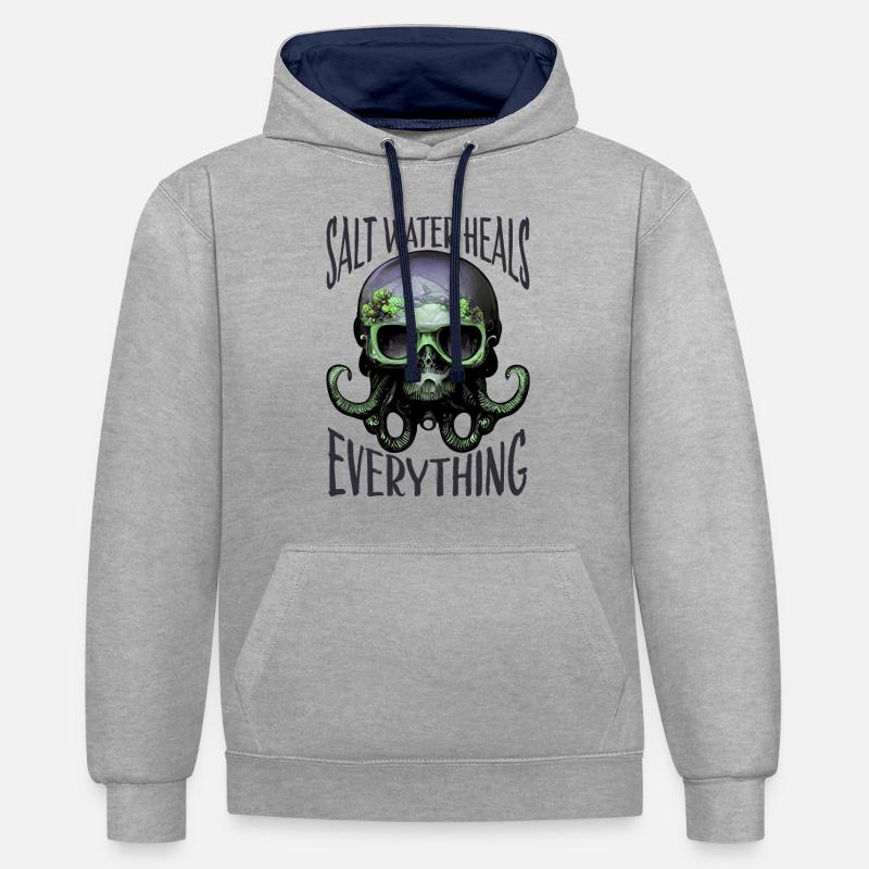 Octopus Crâne Octopus Cadeau - Sweat à capuche contrasté - gris chiné/bleu marine