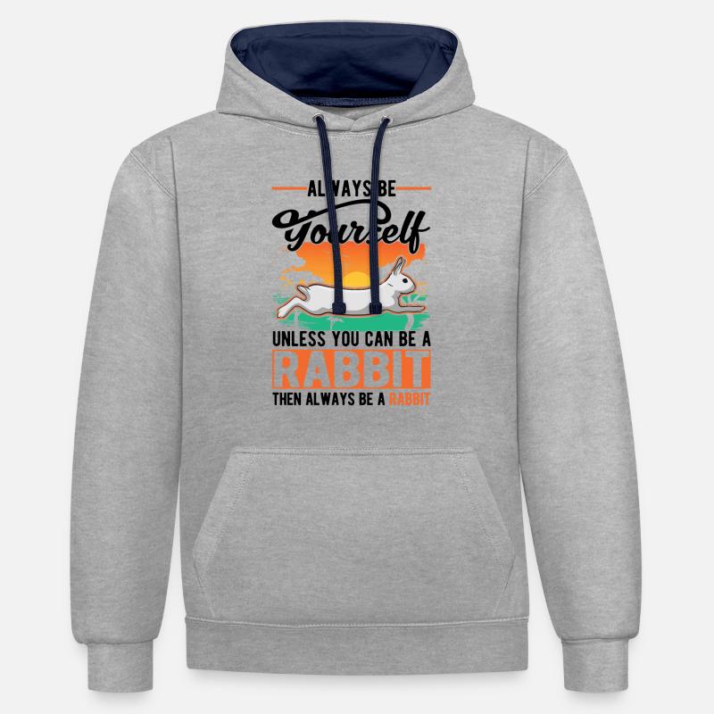 Rabbit Bunny Rabbit Rabbit - Contrast hoodie - heather grey/navy