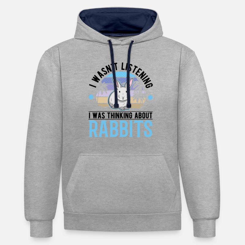 Lapin lapin lapin lapin - Sweat à capuche contrasté - gris chiné/bleu marine