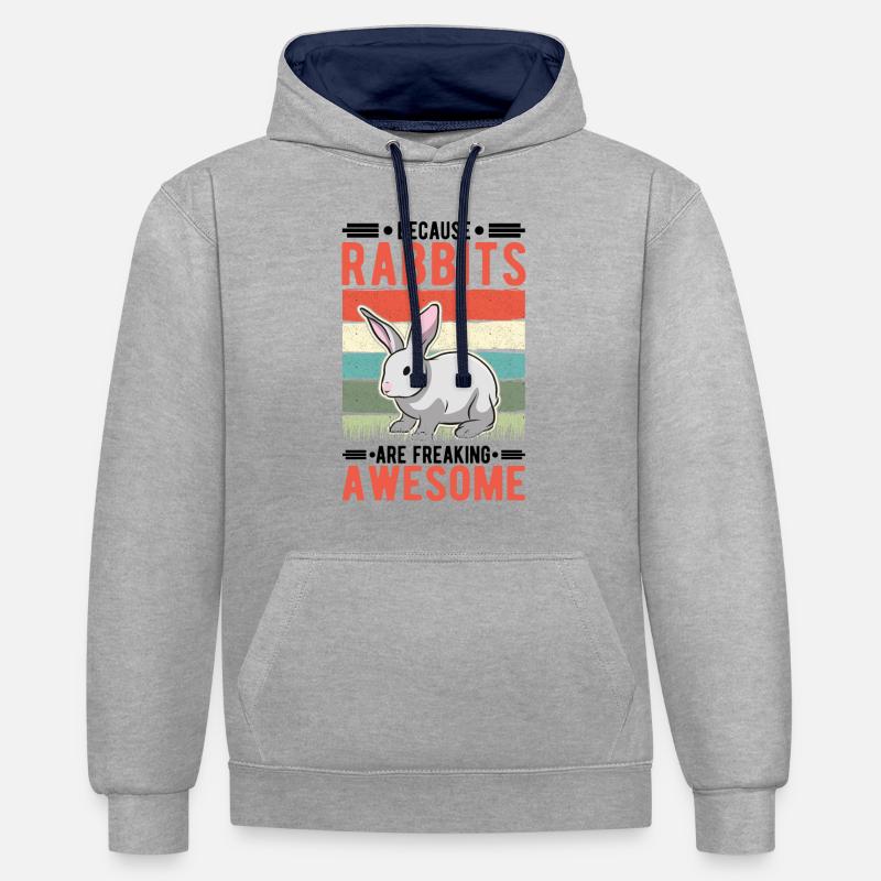 Lapin Cadeau Lapin Lapin Lapin - Sweat à capuche contrasté - gris chiné/bleu marine