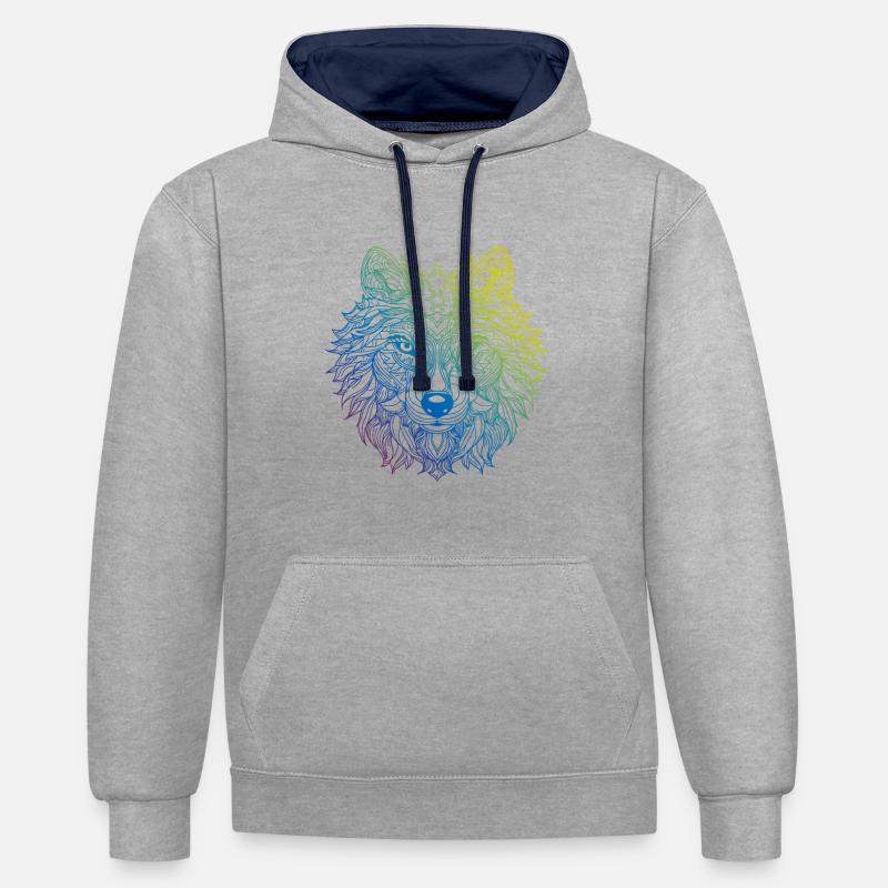 Wolf Mandala Boho - Sweat à capuche contrasté - gris chiné/bleu marine
