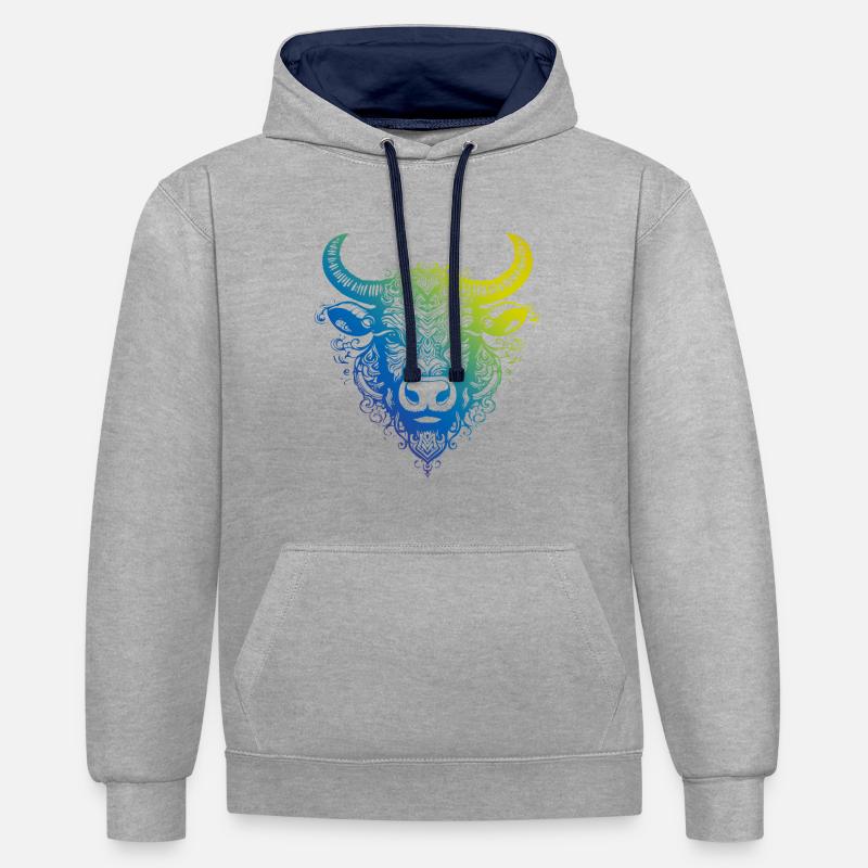 Bull Mandala Boho - Sweat à capuche contrasté - gris chiné/bleu marine