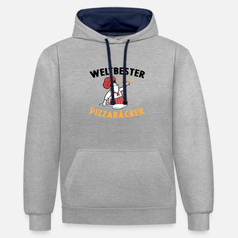 Weltbester Pizzabäcker Pizza Geschenkidee Kochen - Kontrast-Hoodie - Grau meliert/Navy