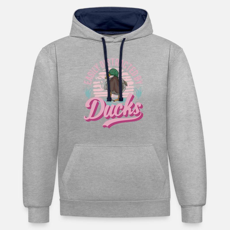 Canards Cadeau Éleveurs de canards - Sweat à capuche contrasté - gris chiné/bleu marine