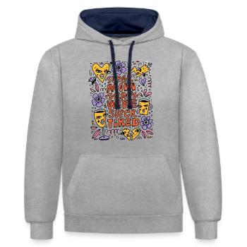 Super mom super woman super tired - Contrast hoodie - heather grey/navy - Front - Liana (172cm) & Jaron (178cm)