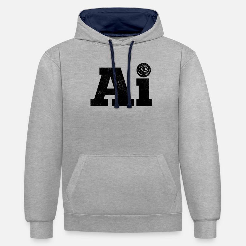 Funny Ai Artificial Intelligence - Contrast hoodie - heather grey/navy