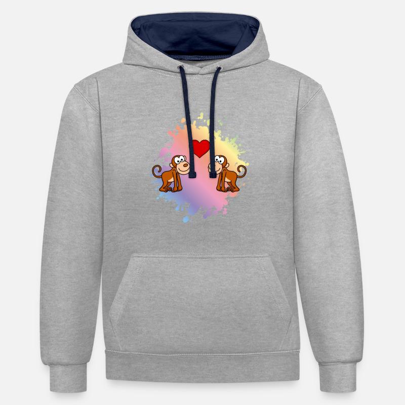 Affe Comic Paar Liebe - Kontrast-Hoodie - Grau meliert/Navy