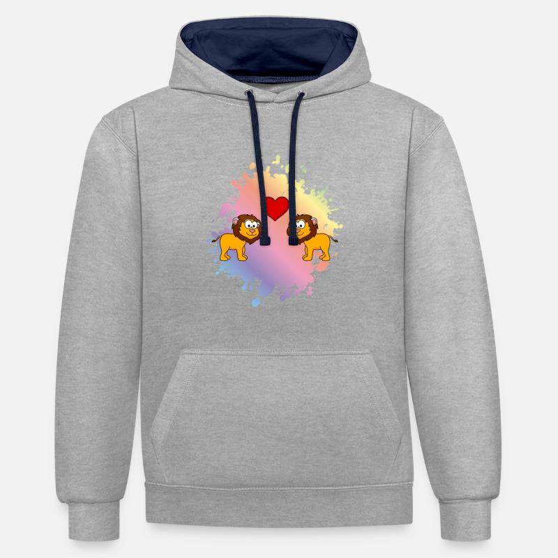 Lion Comic Couple Amour - Sweat à capuche contrasté - gris chiné/bleu marine