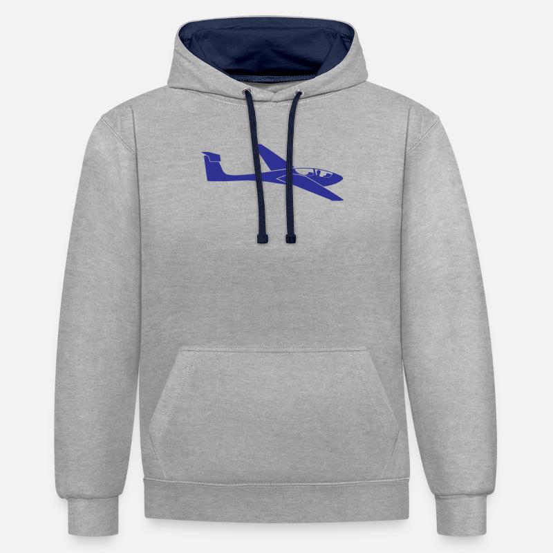Planeur Planeur Pilote Avion Cadeau - Sweat à capuche contrasté - gris chiné/bleu marine