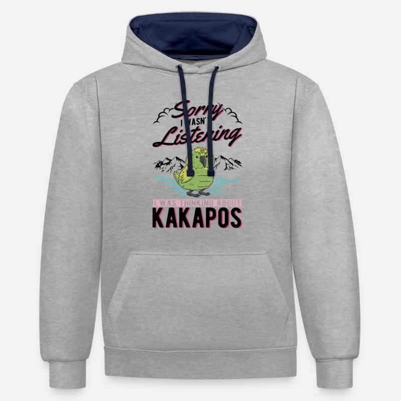 Kakapo Oiseau Perroquet de nuit - Sweat à capuche contrasté - gris chiné/bleu marine