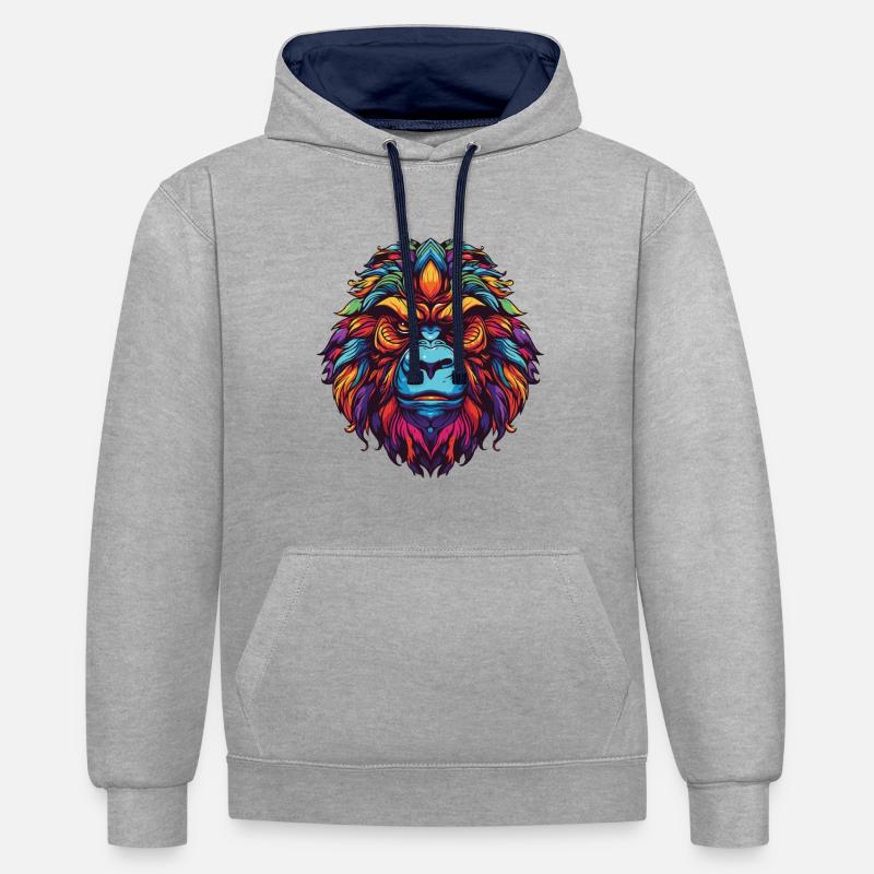 Portrait de gorille - Sweat à capuche contrasté - gris chiné/bleu marine