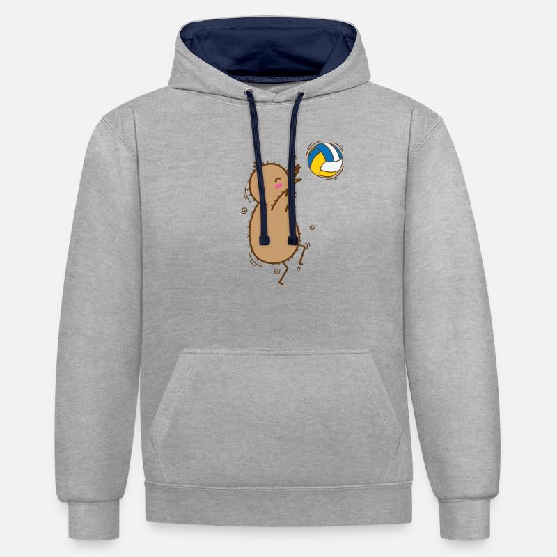 Volleyball Kiwi Oiseau et Fruit - Sweat à capuche contrasté - gris chiné/bleu marine
