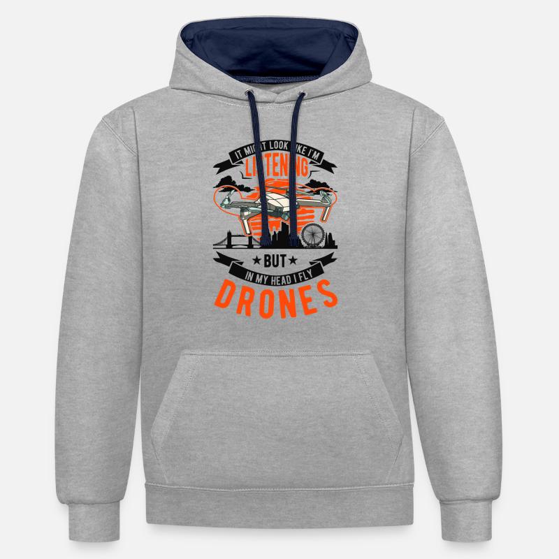 Drone Pilot Cadeau Drone Quadcopter - Sweat à capuche contrasté - gris chiné/bleu marine