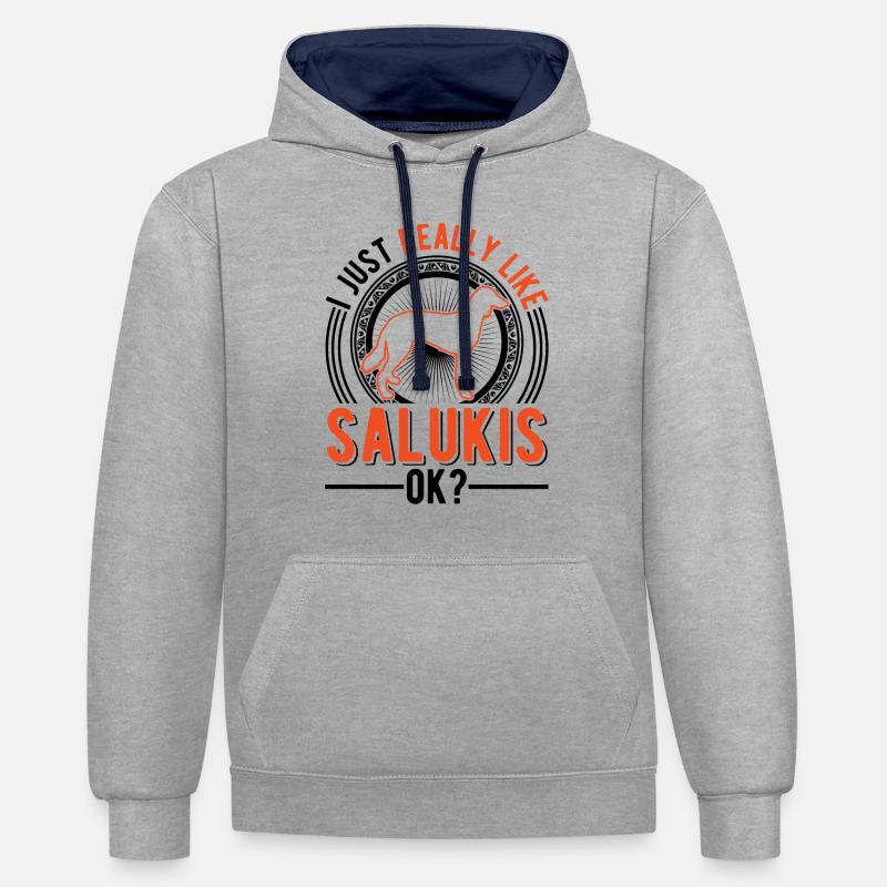 J’aime juste Salukis - Sweat à capuche contrasté - gris chiné/bleu marine