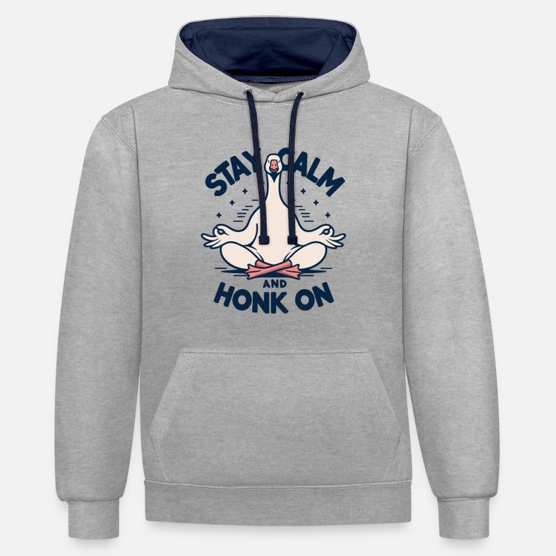 Restez calme oie - Sweat à capuche contrasté - gris chiné/bleu marine