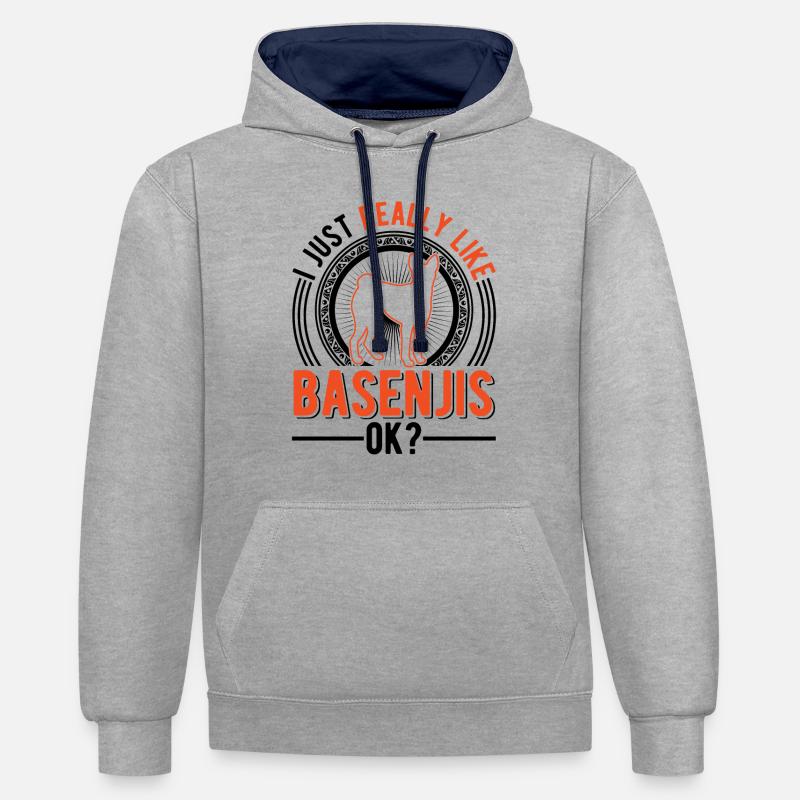 J’aime juste Basenjis - Sweat à capuche contrasté - gris chiné/bleu marine