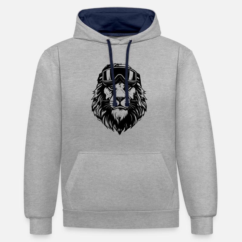 Ski Lion - Sweat à capuche contrasté - gris chiné/bleu marine