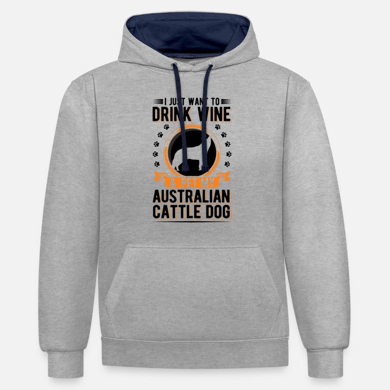 Bouvier australien et vin - Sweat à capuche contrasté - gris chiné/bleu marine