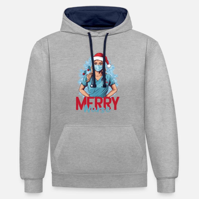 Infirmière de joyeux Noël - Sweat à capuche contrasté - gris chiné/bleu marine