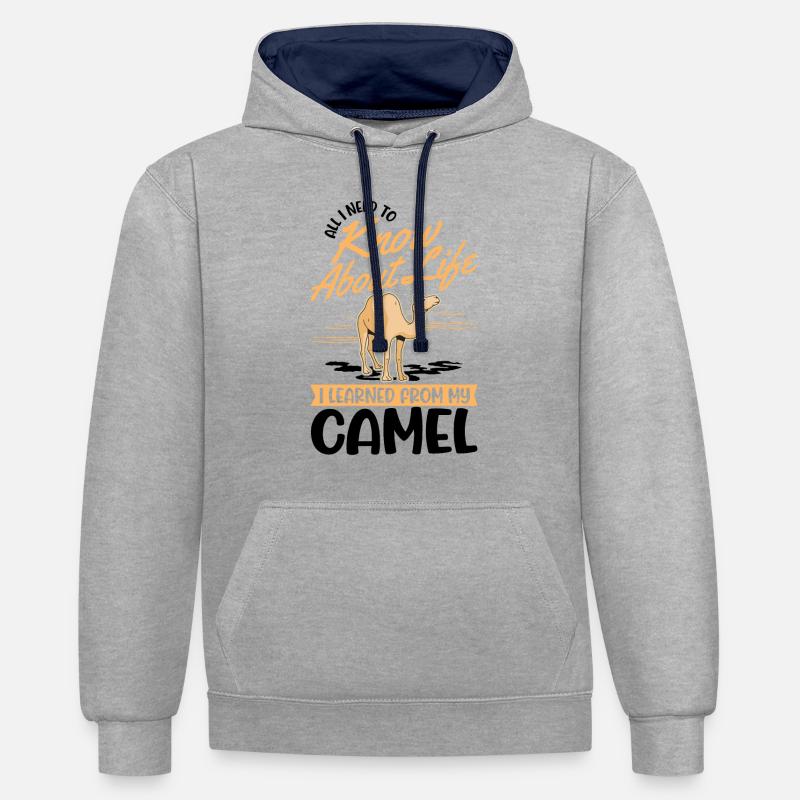 Amoureux des chameaux Égypte - Sweat à capuche contrasté - gris chiné/bleu marine