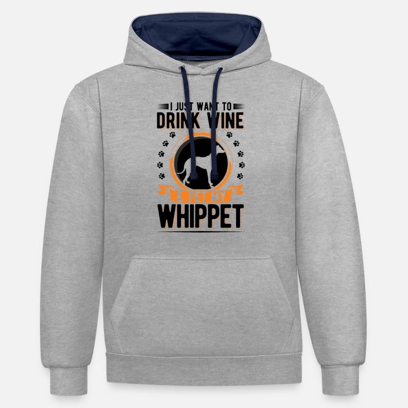 Whippet et lévrier vin - Sweat à capuche contrasté - gris chiné/bleu marine