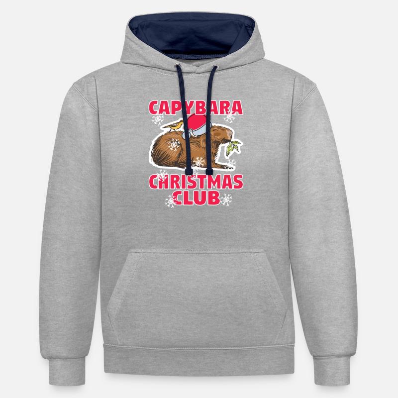 Noël Capybara Hiver Capybara Neige - Sweat à capuche contrasté - gris chiné/bleu marine