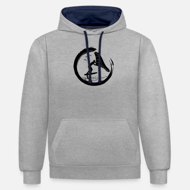 Wingfoil-Surfer Wingfoiling Hydrofoil Wing-Foiling - Kontrast-Hoodie - Grau meliert/Navy