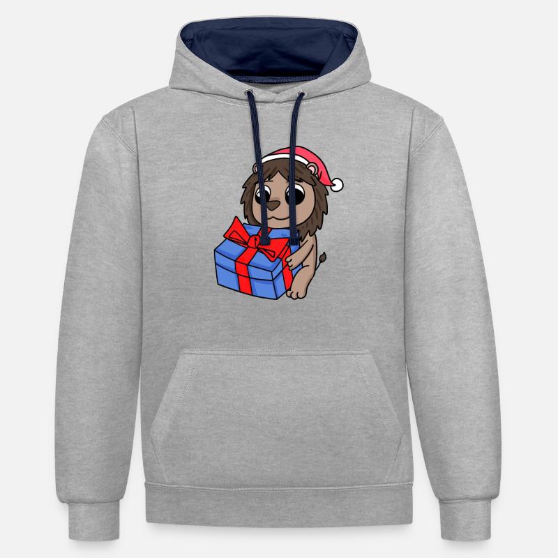 Noël Lion - Sweat à capuche contrasté - gris chiné/bleu marine