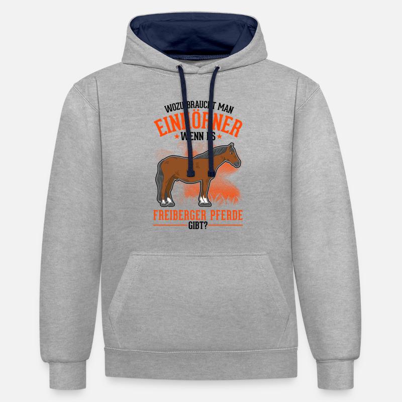 Freiberger Pferd Einhorn - Kontrast-Hoodie - Grau meliert/Navy