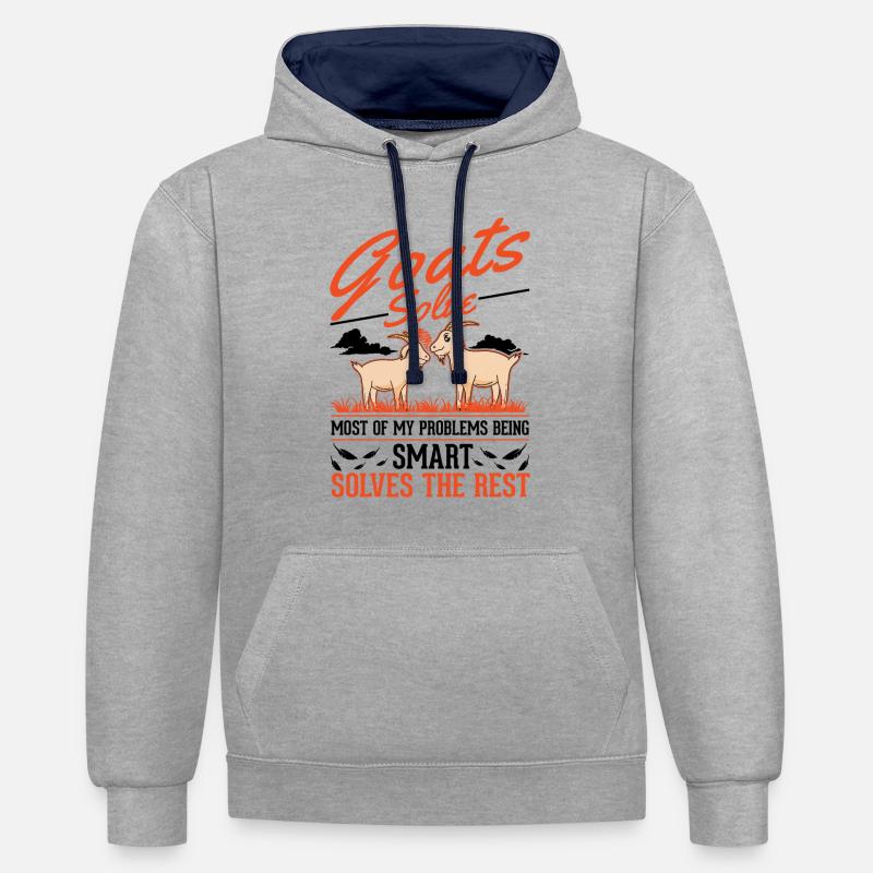 Chèvres Cadeau Chèvre Hôte Chèvre - Sweat à capuche contrasté - gris chiné/bleu marine