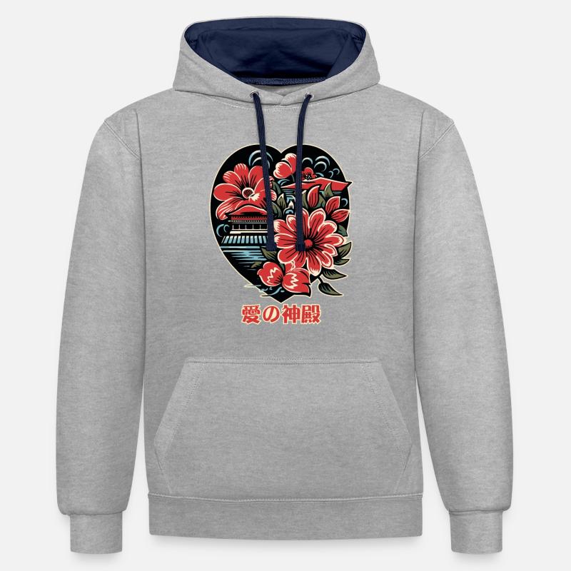Le Temple de l’Amour - Sweat à capuche contrasté - gris chiné/bleu marine