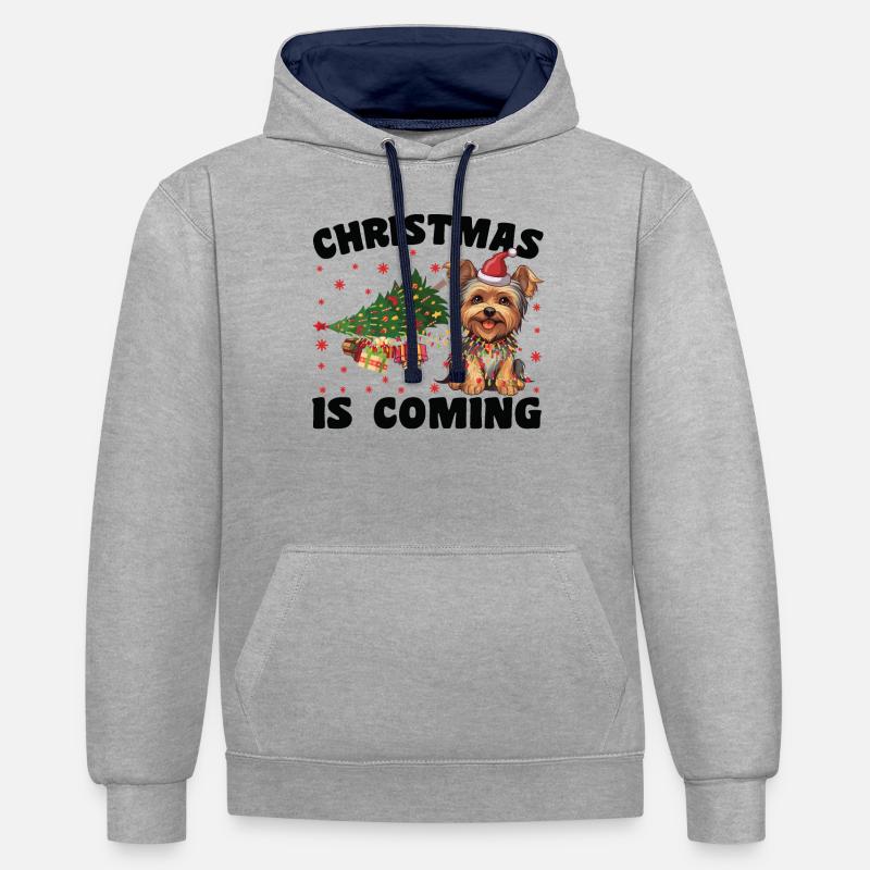 Noël arrive version chien - Sweat à capuche contrasté - gris chiné/bleu marine