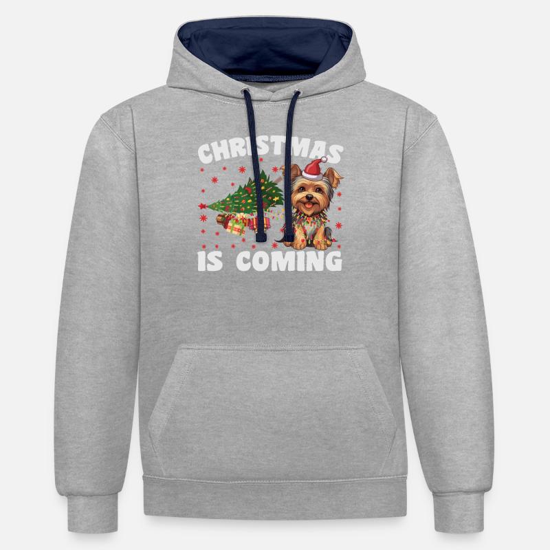 Noël arrive version chien - Sweat à capuche contrasté - gris chiné/bleu marine