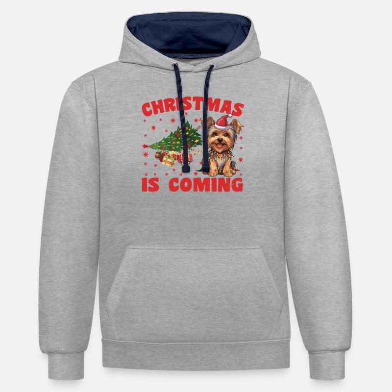 Noël arrive version chien - Sweat à capuche contrasté - gris chiné/bleu marine