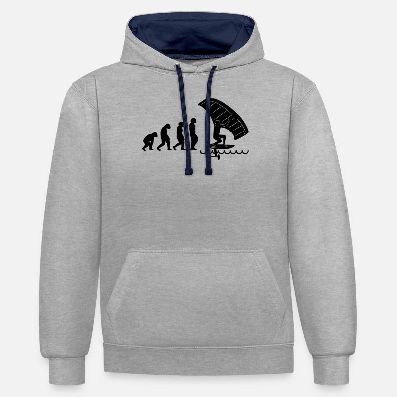 Wingfoil-Surfer Wingfoiling Hydrofoil Evolution - Kontrast-Hoodie - Grau meliert/Navy