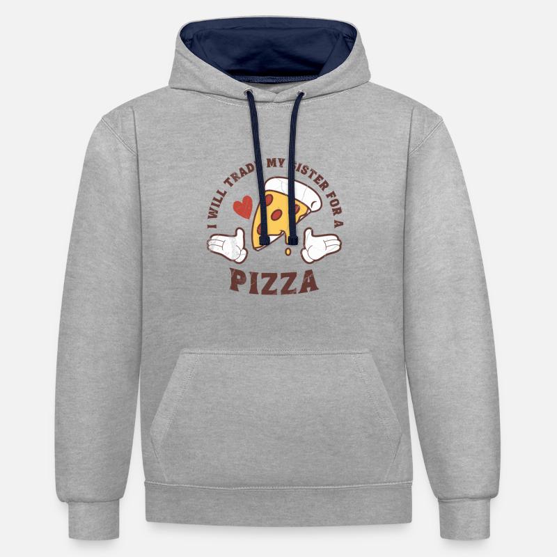 Échange de pizzas - Sweat à capuche contrasté - gris chiné/bleu marine