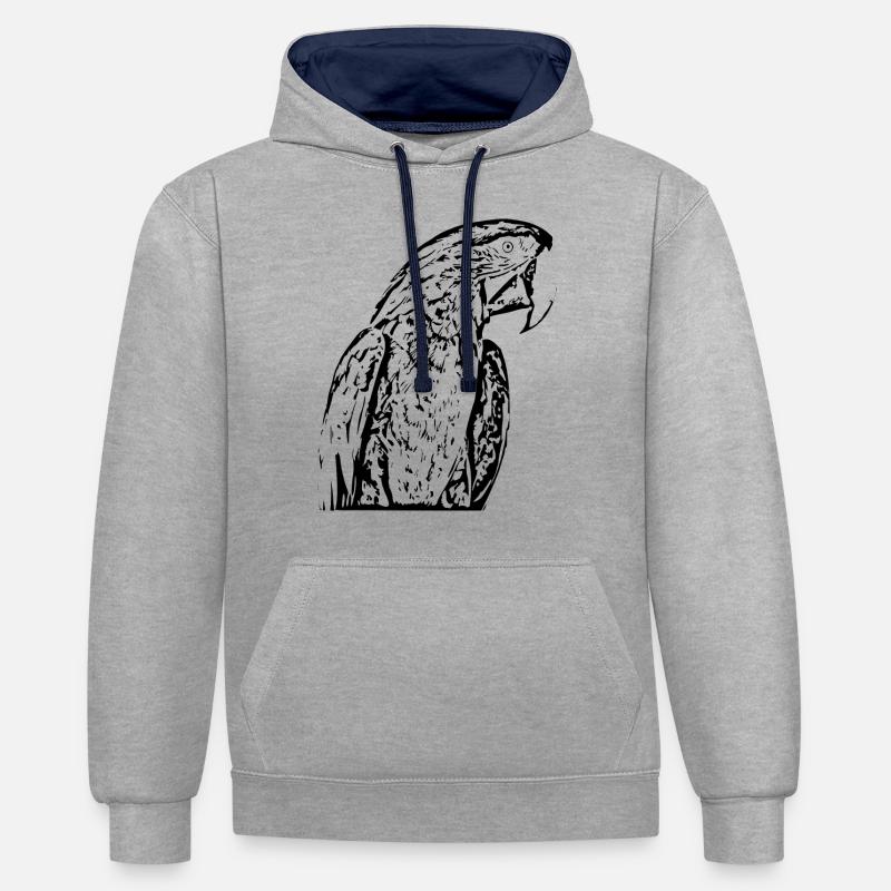 Oiseau perroquet noir - Sweat à capuche contrasté - gris chiné/bleu marine