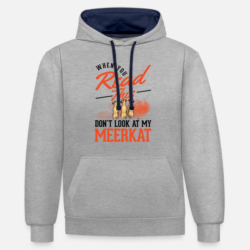 Suricate Cadeau Suricate - Sweat à capuche contrasté - gris chiné/bleu marine