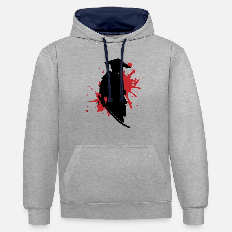 Samurai Kampfgeist Tinte Splash Kunst - Kontrast-Hoodie - Grau meliert/Navy