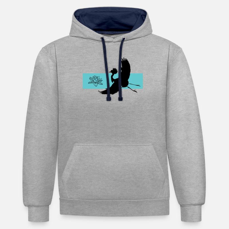 Grue et Lotus Harmony Symbolisme - Sweat à capuche contrasté - gris chiné/bleu marine