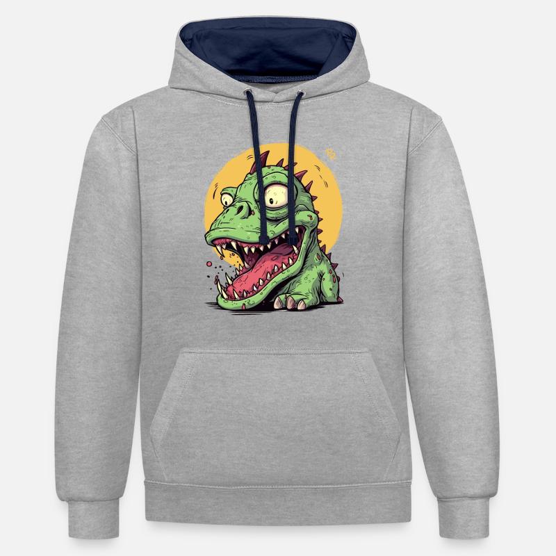 Petit dragon disgracieux - Sweat à capuche contrasté - gris chiné/bleu marine