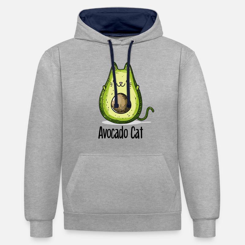 Avocat chat chats cadeau végétarien - Sweat à capuche contrasté - gris chiné/bleu marine