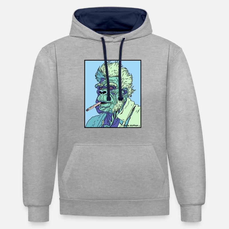 Fumer Grand-père Singe - Sweat à capuche contrasté - gris chiné/bleu marine